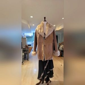 Vintage leather faux fur coat jacket